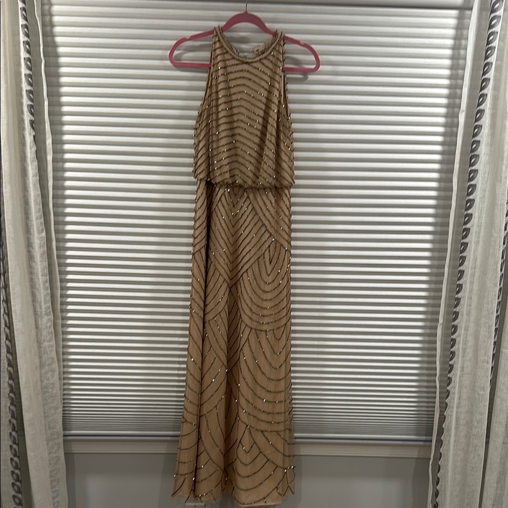 Elegant Gold Beaded Evening Gown